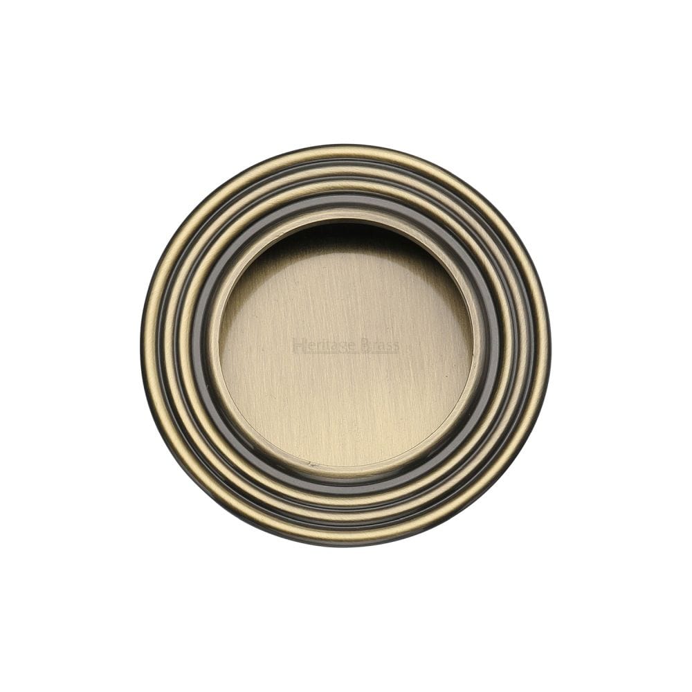 Heritage Brass Door Furniture Antique Brass / Flush Handle / Round Heritage Brass - Round Reeded Flush Pull Antique Brass Finish