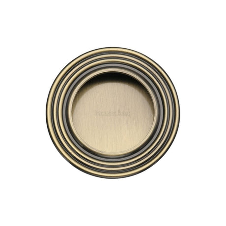 Heritage Brass Door Furniture Antique Brass / Flush Handle / Round Heritage Brass - Round Reeded Flush Pull Antique Brass Finish