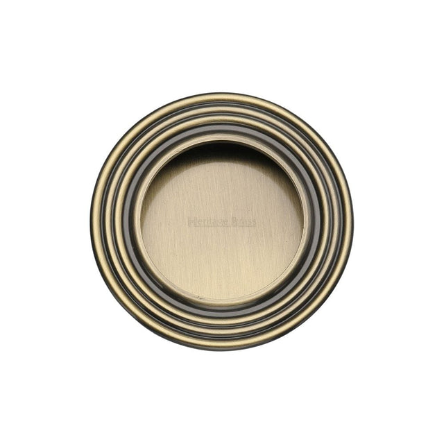 Heritage Brass Door Furniture Antique Brass / Flush Handle / Round Heritage Brass - Round Reeded Flush Pull Antique Brass Finish