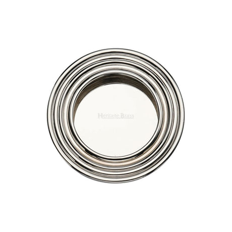 Heritage Brass Door Furniture Polished Nickel / Flush Handle / Round Heritage Brass - Round Reeded Flush Pull Polished Nickel Finish