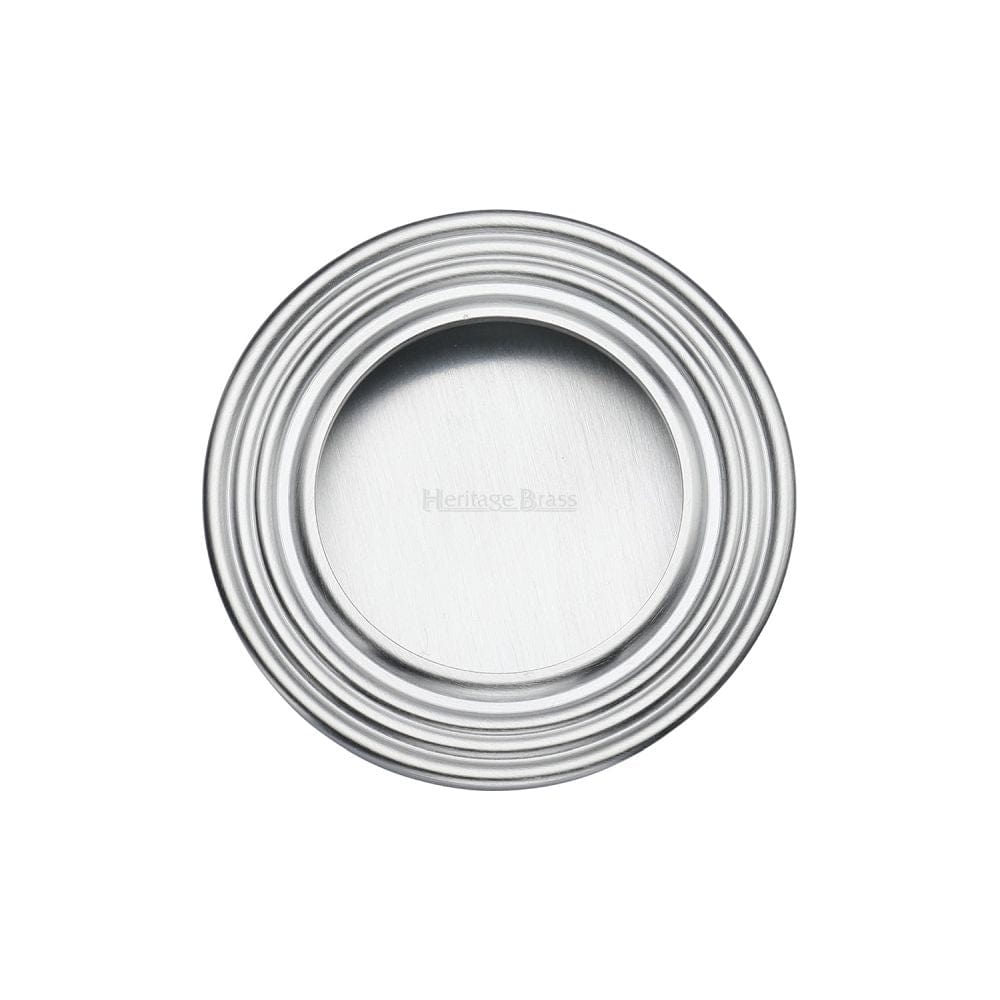 Heritage Brass Door Furniture Satin Chrome / Flush Handle / Round Heritage Brass - Round Reeded Flush Pull Satin Chrome Finish