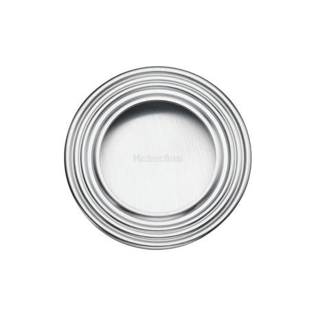 Heritage Brass Door Furniture Satin Chrome / Flush Handle / Round Heritage Brass - Round Reeded Flush Pull Satin Chrome Finish