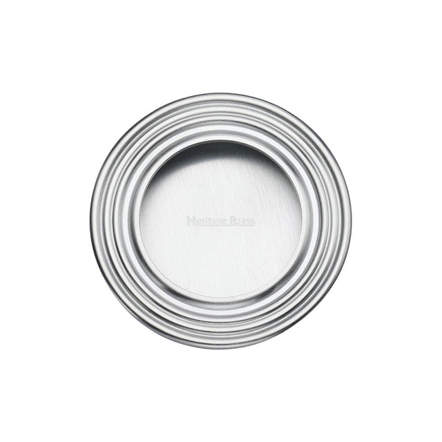 Heritage Brass Door Furniture Satin Chrome / Flush Handle / Round Heritage Brass - Round Reeded Flush Pull Satin Chrome Finish