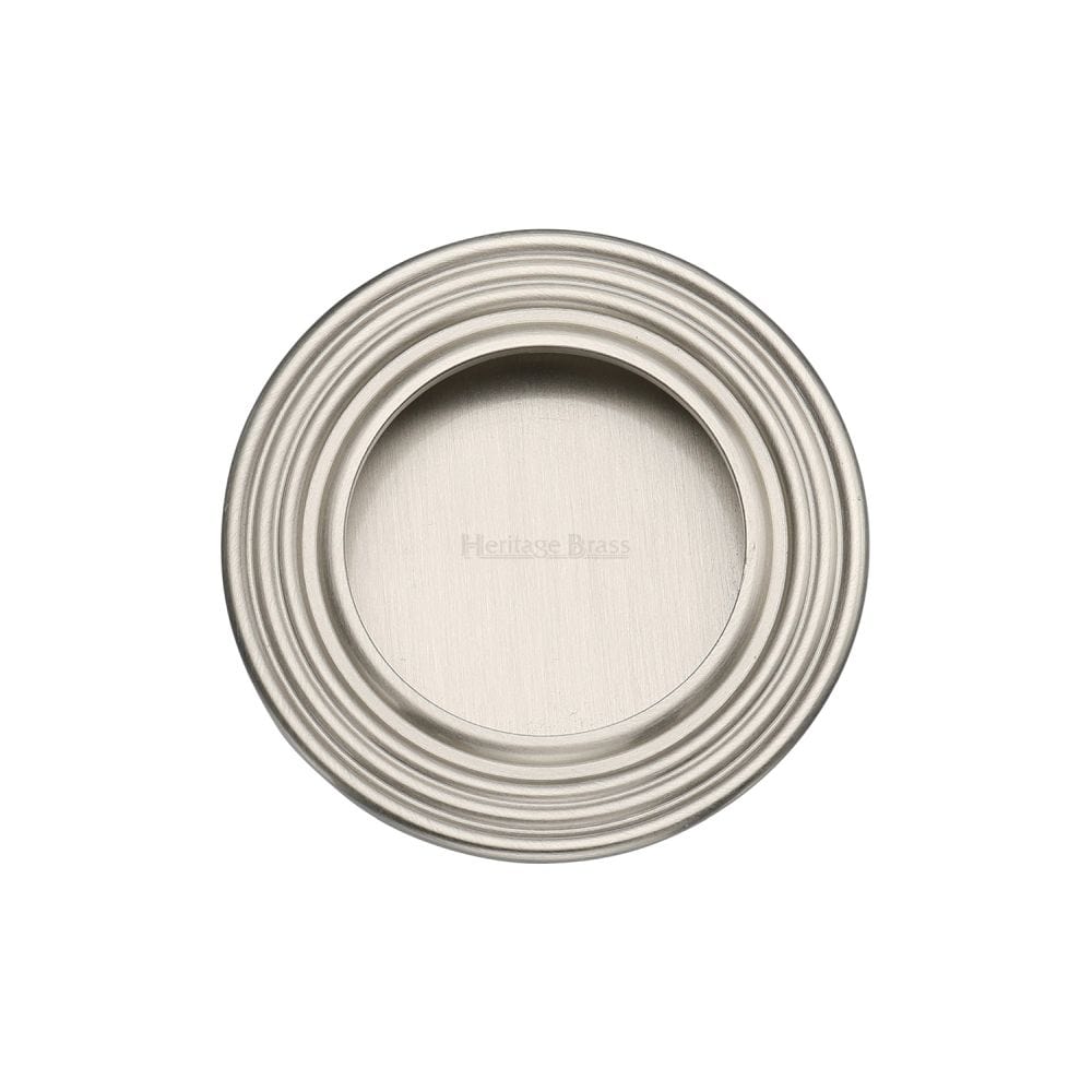 Heritage Brass Door Furniture Satin Nickel / Flush Handle / Round Heritage Brass - Round Reeded Flush Pull Satin Nickel Finish