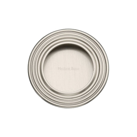 Heritage Brass Door Furniture Satin Nickel / Flush Handle / Round Heritage Brass - Round Reeded Flush Pull Satin Nickel Finish