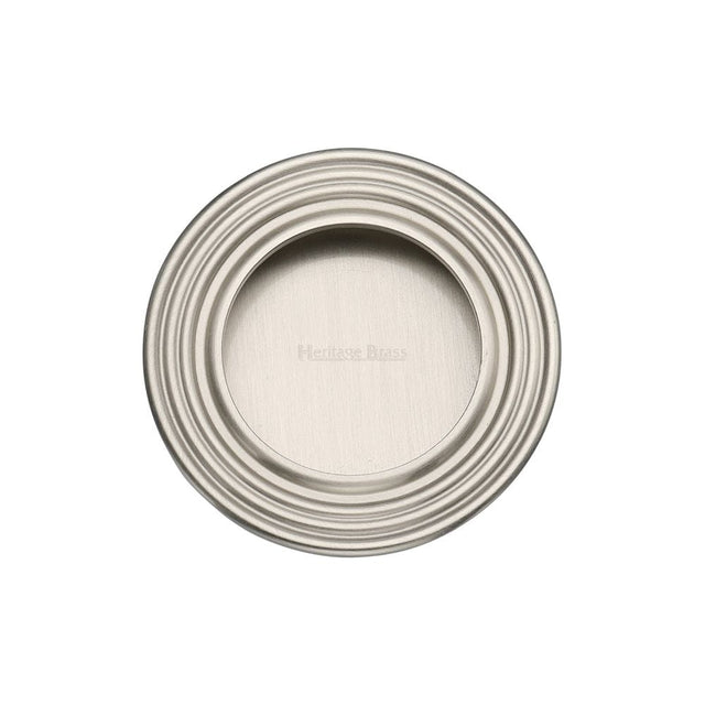 Heritage Brass Door Furniture Satin Nickel / Flush Handle / Round Heritage Brass - Round Reeded Flush Pull Satin Nickel Finish