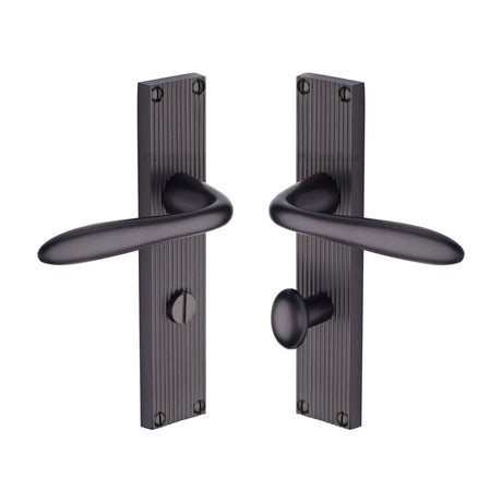 Heritage Brass Door Furniture Matt Bronze / Bathroom Lock Handles Heritage Brass - Sutton Reeded Bathroom set Matt Bronze finish