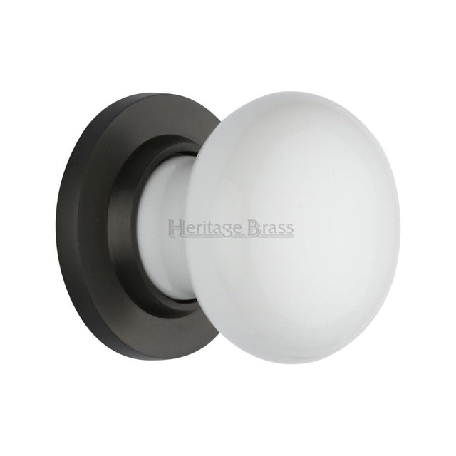 Heritage Brass Door Furniture Matt Bronze / Mortice Knobs Heritage Brass - White Knob with Matt Bronze base