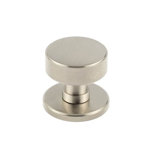 This is an image of a Burlington - Satin Nickel Westbourne Knurled Mortice Door Handles  that is availble to order from Trade Door Handles in Kendal.