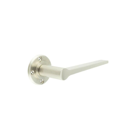 This is an image of a Burlington - Knightsbridge lever on rose - Satin Nickel  that is availble to order from Trade Door Handles in Kendal.