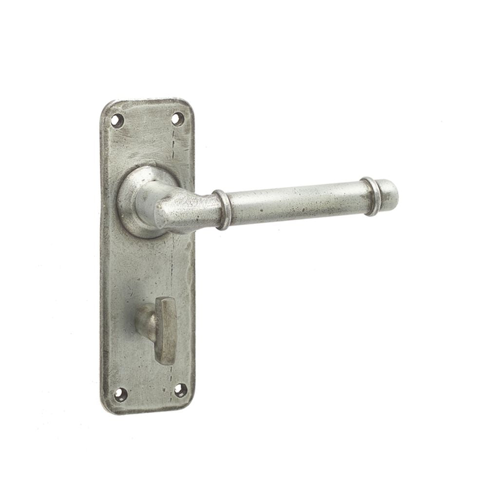 This is an image of a Frelan - Belfry Bathroom Lock Handles on Backplate - Pewter  that is availble to order from Trade Door Handles in Kendal.