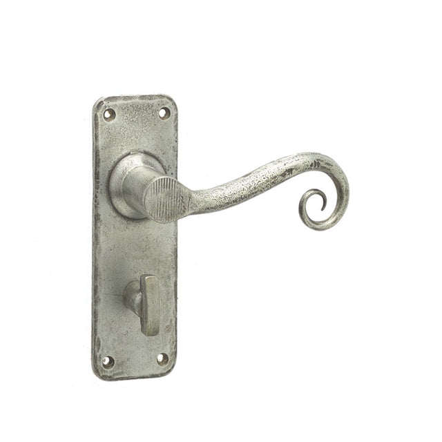 This is an image of a Frelan - Chester Bathrrom Lock Handles on Backplate - Pewter  that is availble to order from Trade Door Handles in Kendal.