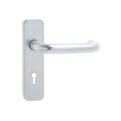 This is an image of a Frelan - 19mm Round Bar Door Handle on Lockplate Satin Anodised Aluminium that is availble to order from Trade Door Handles in Kendal.