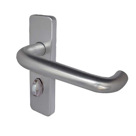 This is an image of a Frelan - 19mm Round Bar Door Handle on Bathroom Plate Satin Anodised Aluminium that is availble to order from Trade Door Handles in Kendal.