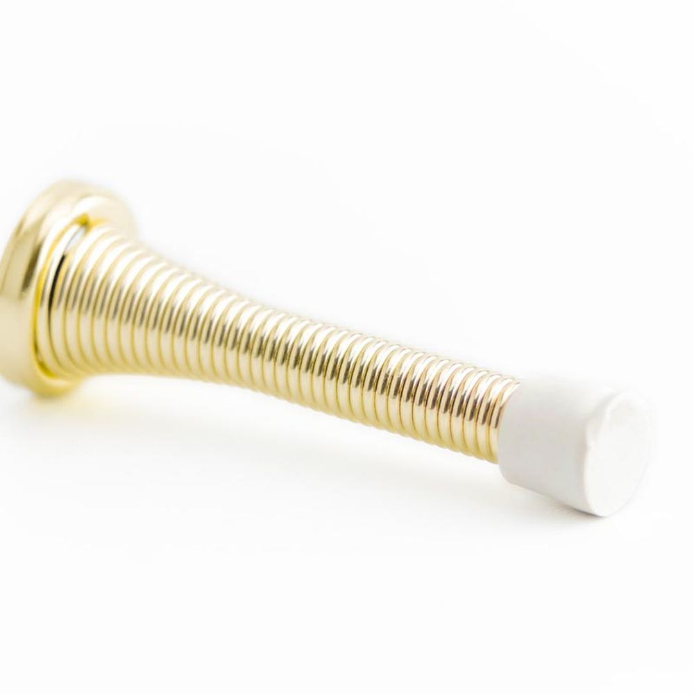 This is an image of a Frelan - Wall Mounted Spring Door Stop - Electro Brass  that is availble to order from Trade Door Handles in Kendal.