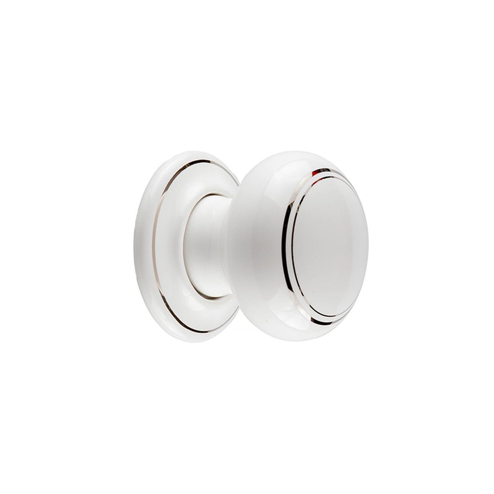 This is an image of a Frelan - White Lined Porcelain Unsprung Mortice Knobs - White/Silver Line  that is availble to order from Trade Door Handles in Kendal.