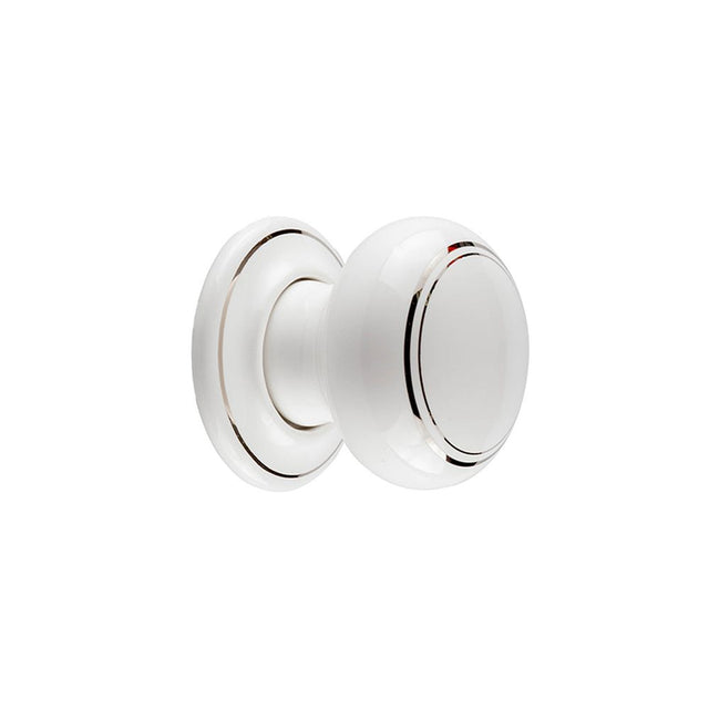 This is an image of a Frelan - White Lined Porcelain Unsprung Mortice Knobs - White/Silver Line  that is availble to order from Trade Door Handles in Kendal.