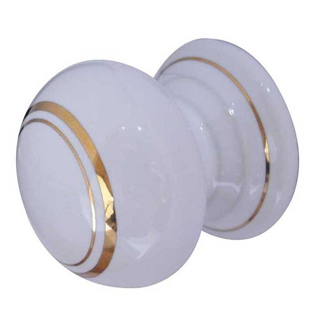 This is an image of a Frelan - Porcelain 50mm Dia. Cabinet Knob - White/Gold Line  that is availble to order from Trade Door Handles in Kendal.