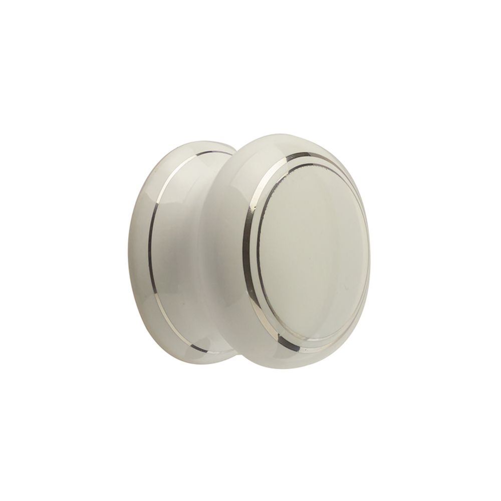 This is an image of a Frelan - Porcelain 32mm Dia. Cabinet Knob - White/Silver Line  that is availble to order from Trade Door Handles in Kendal.