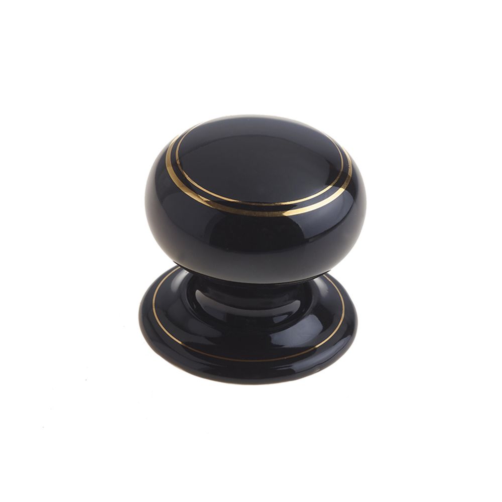 This is an image of a Frelan - Black Lined Porclain Unsprung Mortice Knobs - Gold Line  that is availble to order from Trade Door Handles in Kendal.