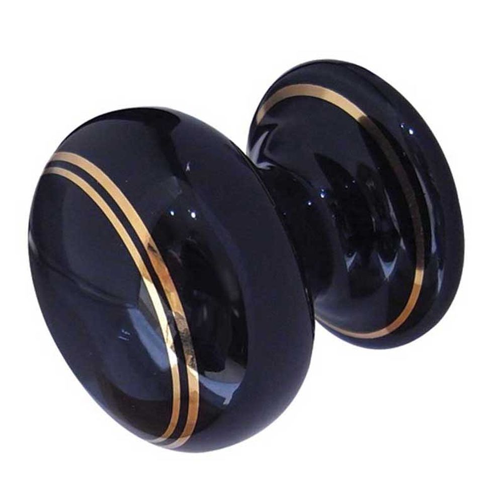 This is an image of a Frelan - Porcelain 50mm Dia. Cabinet Knob - Black/Gold Line  that is availble to order from Trade Door Handles in Kendal.