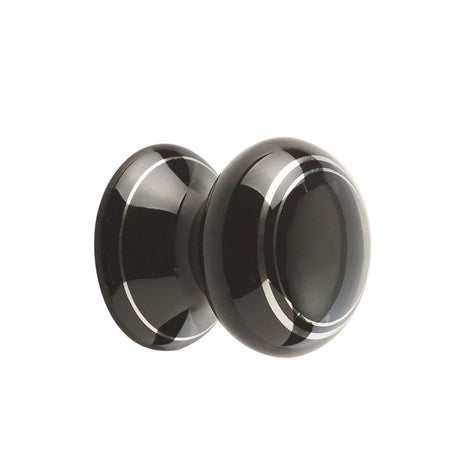 This is an image of a Frelan - Porcelain 38mm Dia. Cabinet Knob - Black/Silver Line  that is availble to order from Trade Door Handles in Kendal.