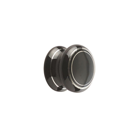 This is an image of a Frelan - Porcelain 50mm Dia. Cabinet Knob - Black/Silver Line  that is availble to order from Trade Door Handles in Kendal.