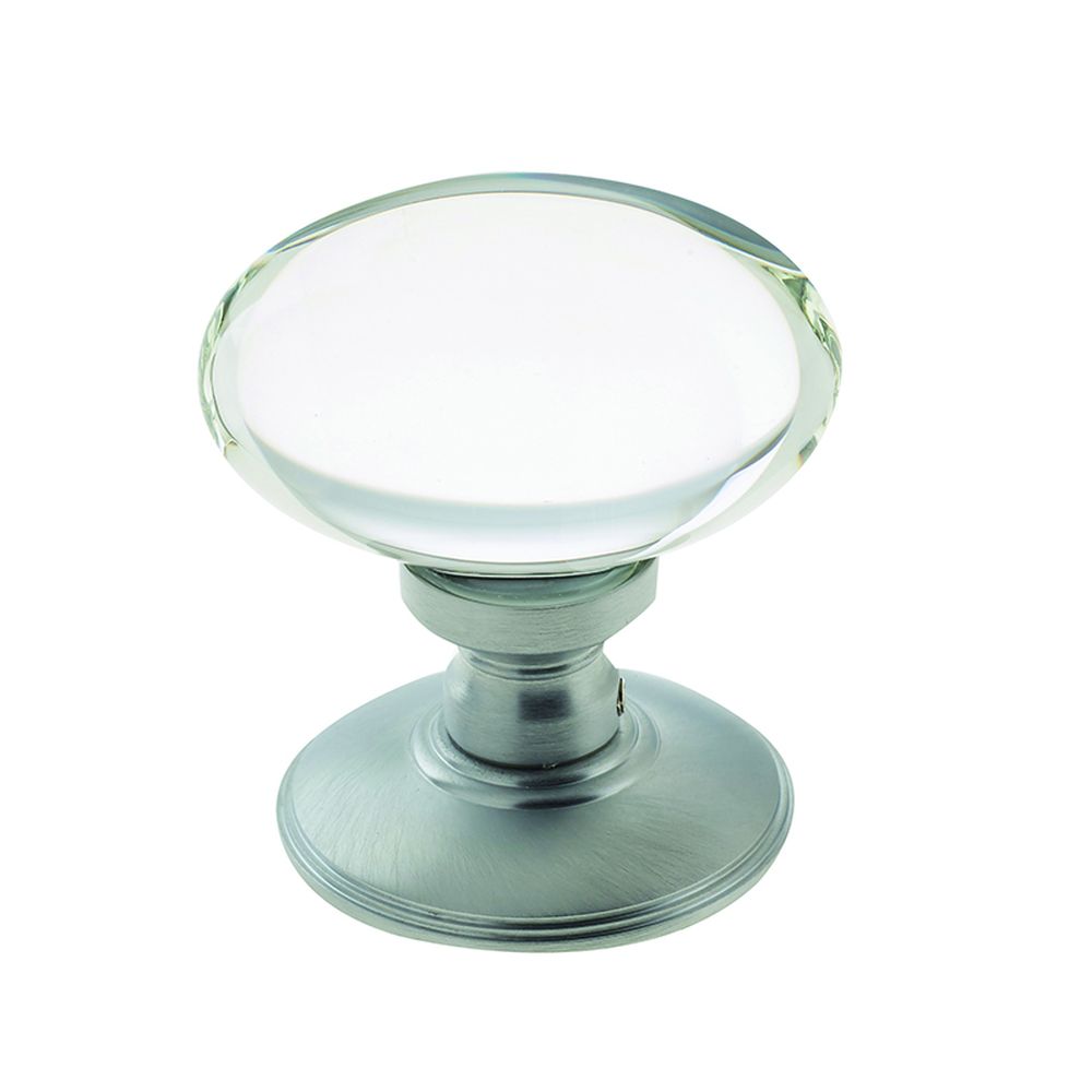 This is an image of a Frelan - Oval Glass Unsprung Mortice Knobs - Satin Chrome  that is availble to order from Trade Door Handles in Kendal.