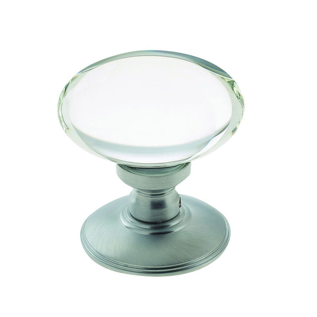 This is an image of a Frelan - Oval Glass Unsprung Mortice Knobs - Satin Chrome  that is availble to order from Trade Door Handles in Kendal.