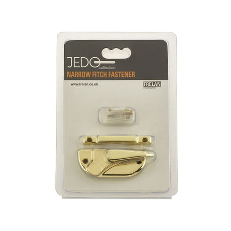 This is an image of a Frelan - Narrow Fitch Fastener - Polished Brass  that is availble to order from Trade Door Handles in Kendal.