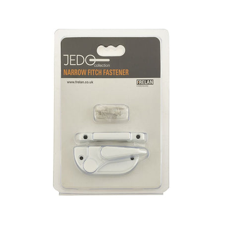This is an image of a Frelan - Narrow Fitch Fastener - White  that is availble to order from Trade Door Handles in Kendal.