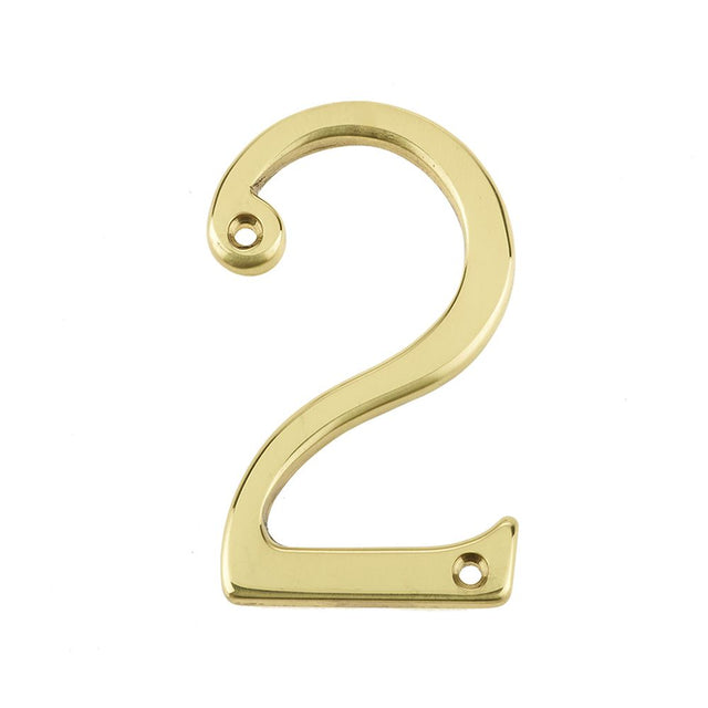 This is an image of a Frelan - 75MM PB Screwfix numeral 2  that is availble to order from Trade Door Handles in Kendal.