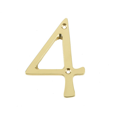 This is an image of a Frelan - 75MM PB Screwfix numeral 4  that is availble to order from Trade Door Handles in Kendal.