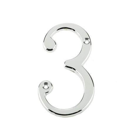 This is an image of a Frelan - 75mm PC Screwfix numeral 3  that is availble to order from Trade Door Handles in Kendal.