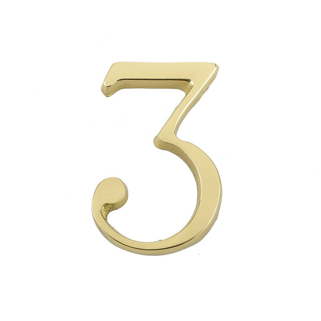 This is an image of a Frelan - 60mm PB Pinfix numeral 3   that is availble to order from Trade Door Handles in Kendal.