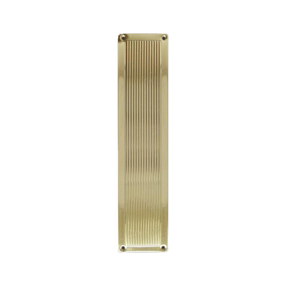 This is an image of a Frelan - Reeded 70x305mm Finger Plate - Polished Brass  that is availble to order from Trade Door Handles in Kendal.