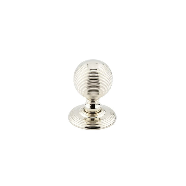 This is an image of a Frelan - Reeded Unsprung Mortice Knobs - Polished Nickel  that is availble to order from Trade Door Handles in Kendal.