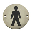 This is an image of a Frelan - Male Sex Symbol - Signage 75mm Dia. - Polished Stainless Steel that is availble to order from Trade Door Handles in Kendal.