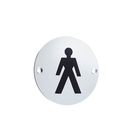 This is an image of a Frelan - Male Sex Symbol - Signage 75mm Dia. - Satin Anodised Aluminium  that is availble to order from Trade Door Handles in Kendal.