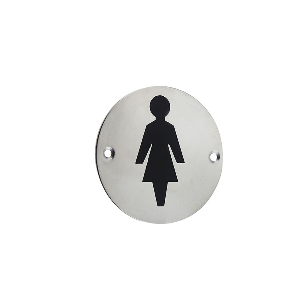 This is an image of a Frelan - Female Sex Symbol - Signage 75mm Dia. - Polished Stainless Steel that is availble to order from Trade Door Handles in Kendal.