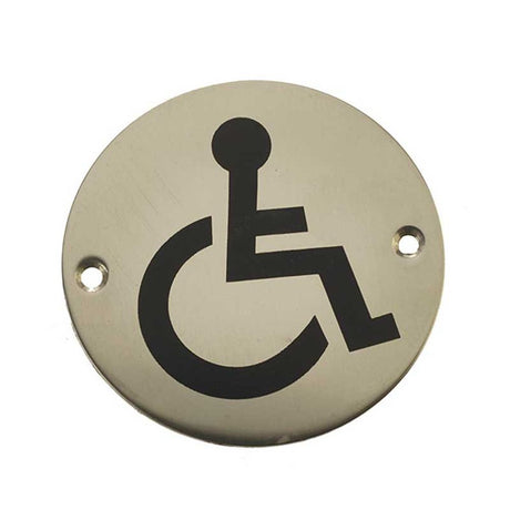 This is an image of a Frelan - Disabled - Signage 75mm Dia. - Polished Stainless Steel  that is availble to order from Trade Door Handles in Kendal.