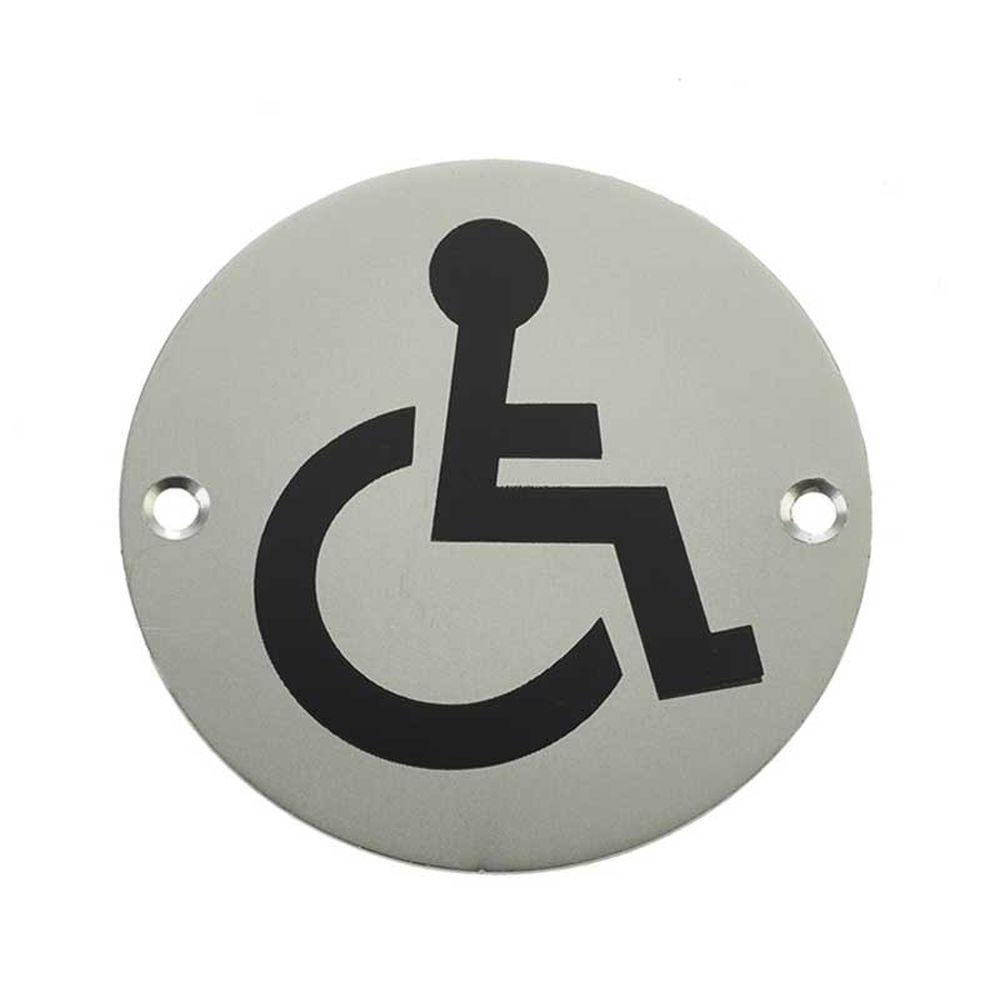 This is an image of a Frelan - Disabled - Signage 75mm Dia. - Satin Anodised Aluminium that is availble to order from Trade Door Handles in Kendal.