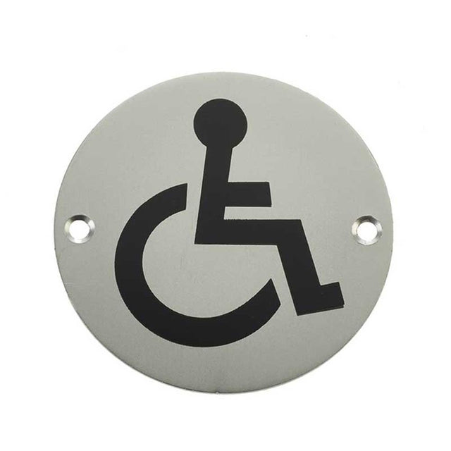 This is an image of a Frelan - Disabled - Signage 75mm Dia. - Satin Anodised Aluminium  that is availble to order from Trade Door Handles in Kendal.