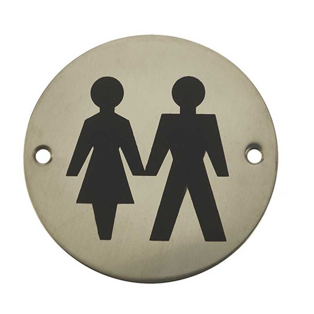 This is an image of a Frelan - UniSex - Signage 75mm Dia. - Polished Stainless Steel that is availble to order from Trade Door Handles in Kendal.