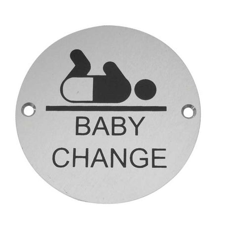 This is an image of a Frelan - Baby Change - Signage 75mm Dia. - Satin Anodised Aluminium that is availble to order from Trade Door Handles in Kendal.