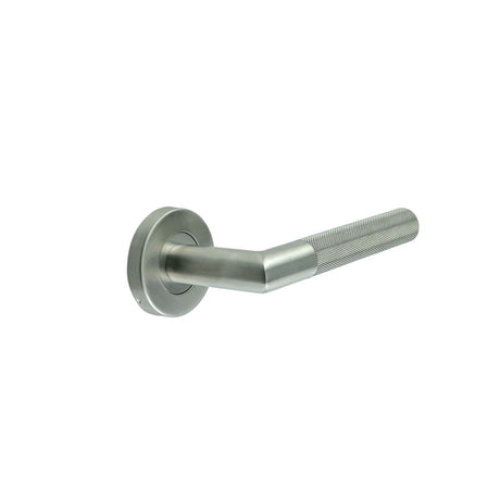 This is an image of a Frelan - SSS Knurled lever on rose   that is availble to order from Trade Door Handles in Kendal.