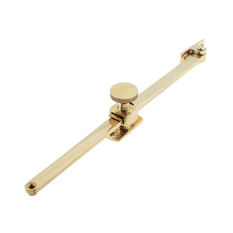 This is an image of a Frelan - 305mm Sliding Screw Down Casement Stay - Polished Brass  that is availble to order from Trade Door Handles in Kendal.