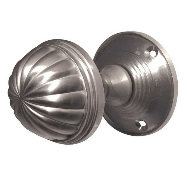 This is an image of a Frelan - Fluted Unsprung Mortice Knobs - Satin Chrome  that is availble to order from Trade Door Handles in Kendal.