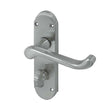 This is an image of a Frelan - Epsom Bathroom Lock Handles on Backplates - Satin Chrome  that is availble to order from Trade Door Handles in Kendal.