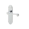 This is an image of a Frelan - Marlow Lever Latch Handles on Backplate - Polished Chrome  that is availble to order from Trade Door Handles in Kendal.